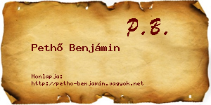 Pethő Benjámin névjegykártya